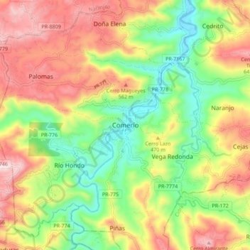 Comerío topographic map, elevation, terrain