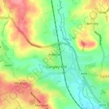 Aldercar topographic map, elevation, terrain