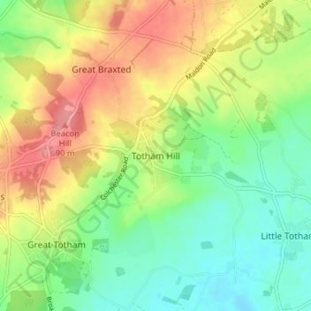 Totham Hill topographic map, elevation, terrain