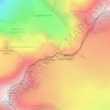Jungfraujoch topographic map, elevation, terrain