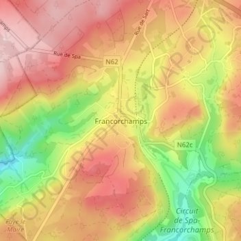 Francorchamps topographic map, elevation, terrain