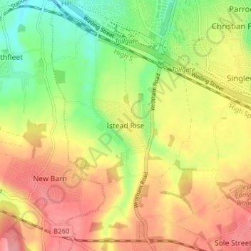 Istead Rise topographic map, elevation, terrain