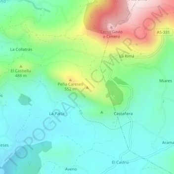 Castiellu topographic map, elevation, terrain