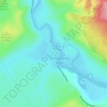 Hayden Valley topographic map, elevation, terrain