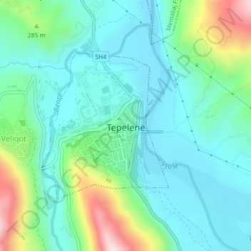 Tepelena topographic map, elevation, terrain