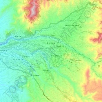 Perimetro Urbano Pereira topographic map, elevation, terrain