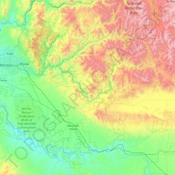 Elmore County topographic map, elevation, terrain