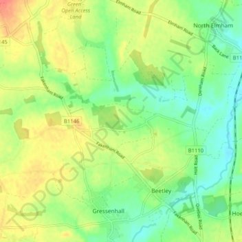 Beetley topographic map, elevation, terrain