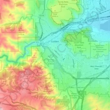 Golden topographic map, elevation, terrain