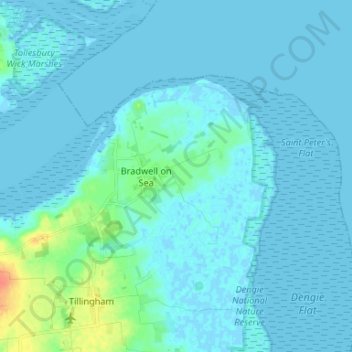 Bradwell-on-Sea topographic map, elevation, terrain