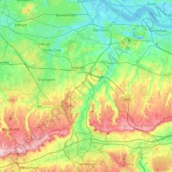 Darent topographic map, elevation, terrain