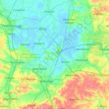 Cambridgeshire topographic map, elevation, terrain