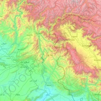 Azad Cachemira topographic map, elevation, terrain