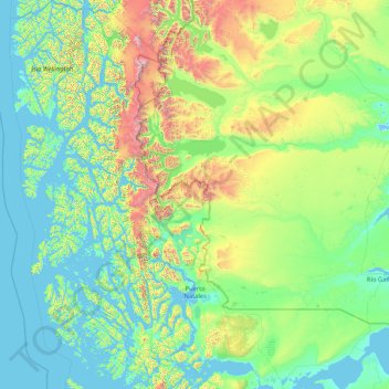 Natales topographic map, elevation, terrain
