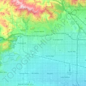 Los Angeles City Council District 12 topographic map, elevation, terrain