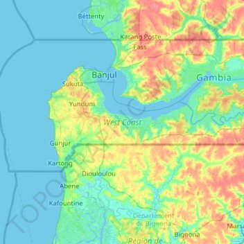 Brikama topographic map, elevation, terrain