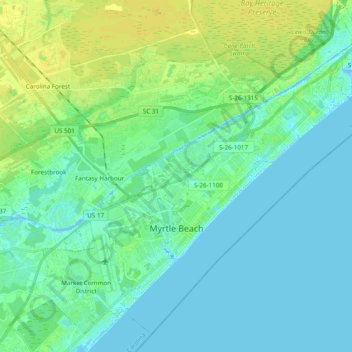 Myrtle Beach topographic map, elevation, terrain