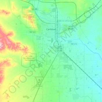 Carlsbad topographic map, elevation, terrain