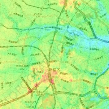 Shinjuku topographic map, elevation, terrain