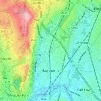 Hawthorne topographic map, elevation, terrain