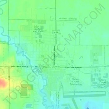 Gladwin topographic map, elevation, terrain