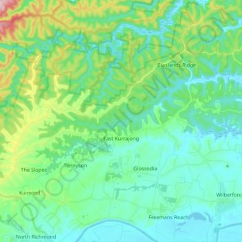 East Kurrajong topographic map, elevation, terrain