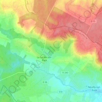 La Lande-sur-Eure topographic map, elevation, terrain