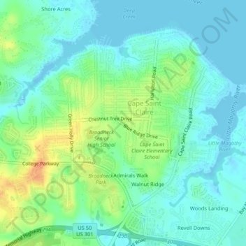 Cape St. Claire topographic map, elevation, terrain