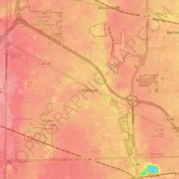 Addison topographic map, elevation, terrain