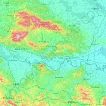 Brod-Posavina County topographic map, elevation, terrain