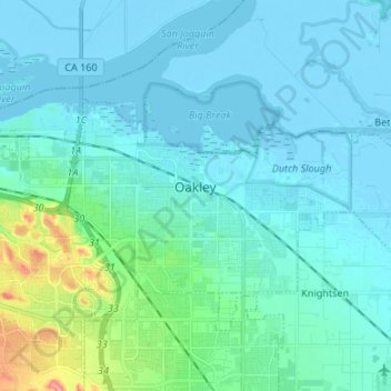 Oakley topographic map, elevation, terrain