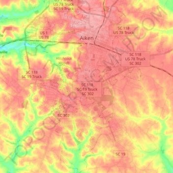 Aiken topographic map, elevation, terrain