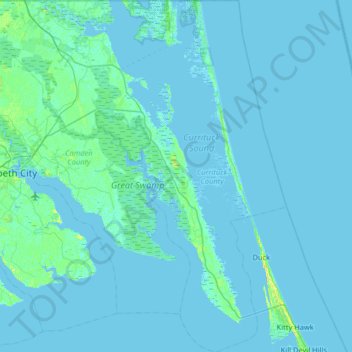 Currituck County topographic map, elevation, terrain