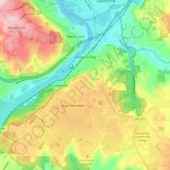 Oregon City topographic map, elevation, terrain