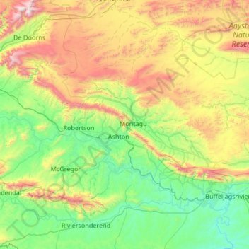 Langeberg Local Municipality topographic map, elevation, terrain