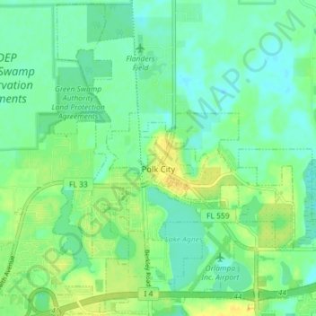 Polk City topographic map, elevation, terrain