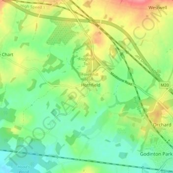 Hothfield topographic map, elevation, terrain