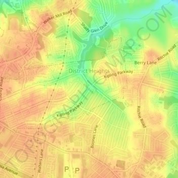 District Heights topographic map, elevation, terrain