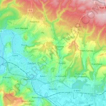 Bazeilles topographic map, elevation, terrain