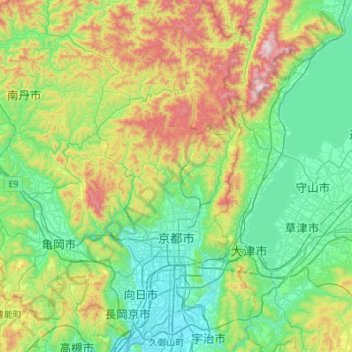 京都市 topographic map, elevation, terrain