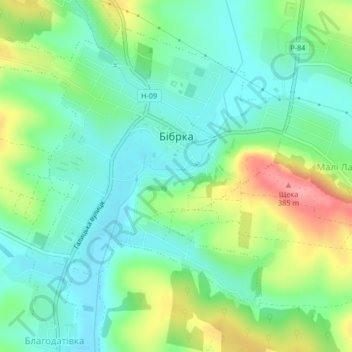 Bibrka topographic map, elevation, terrain