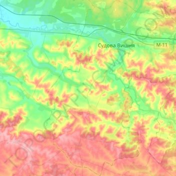 Sudova Vyshnia Urban Hromada topographic map, elevation, terrain