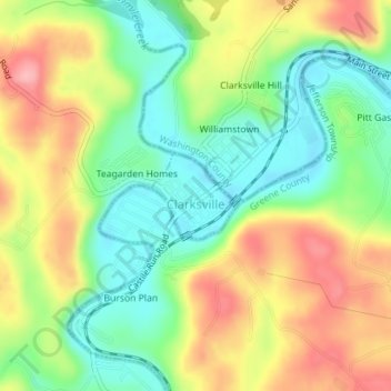 Clarksville topographic map, elevation, terrain