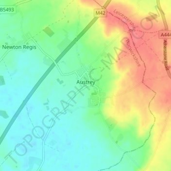 Austrey CP topographic map, elevation, terrain