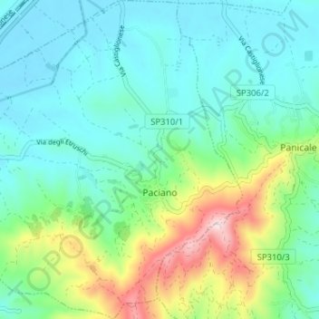 Paciano topographic map, elevation, terrain