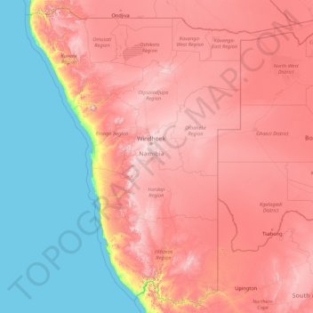 Namibia topographic map, elevation, terrain