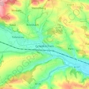 Grieskirchen topographic map, elevation, terrain