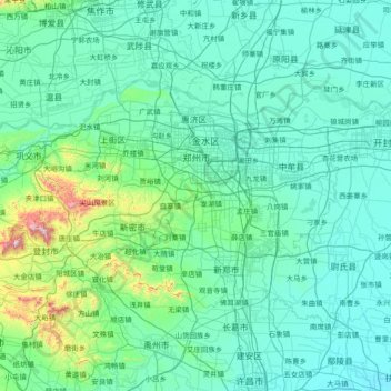 郑州市 topographic map, elevation, terrain