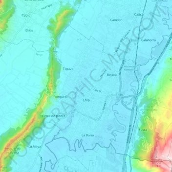 Chía topographic map, elevation, terrain