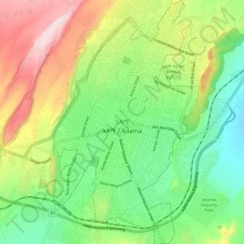 Adama topographic map, elevation, terrain